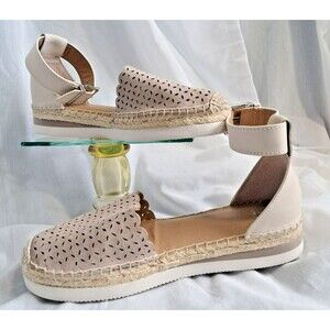 Gianni Bini Espadrille Platform Sandals Suede Taupe Tan White Neutral 7.5 M